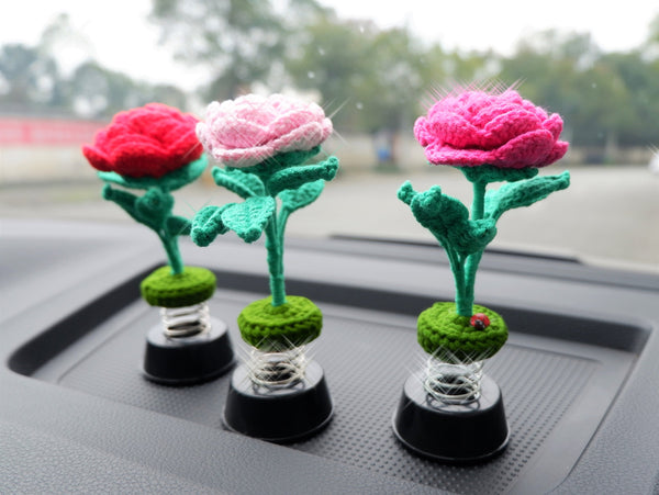 Crochet Car Dashboard Accessories- Rose