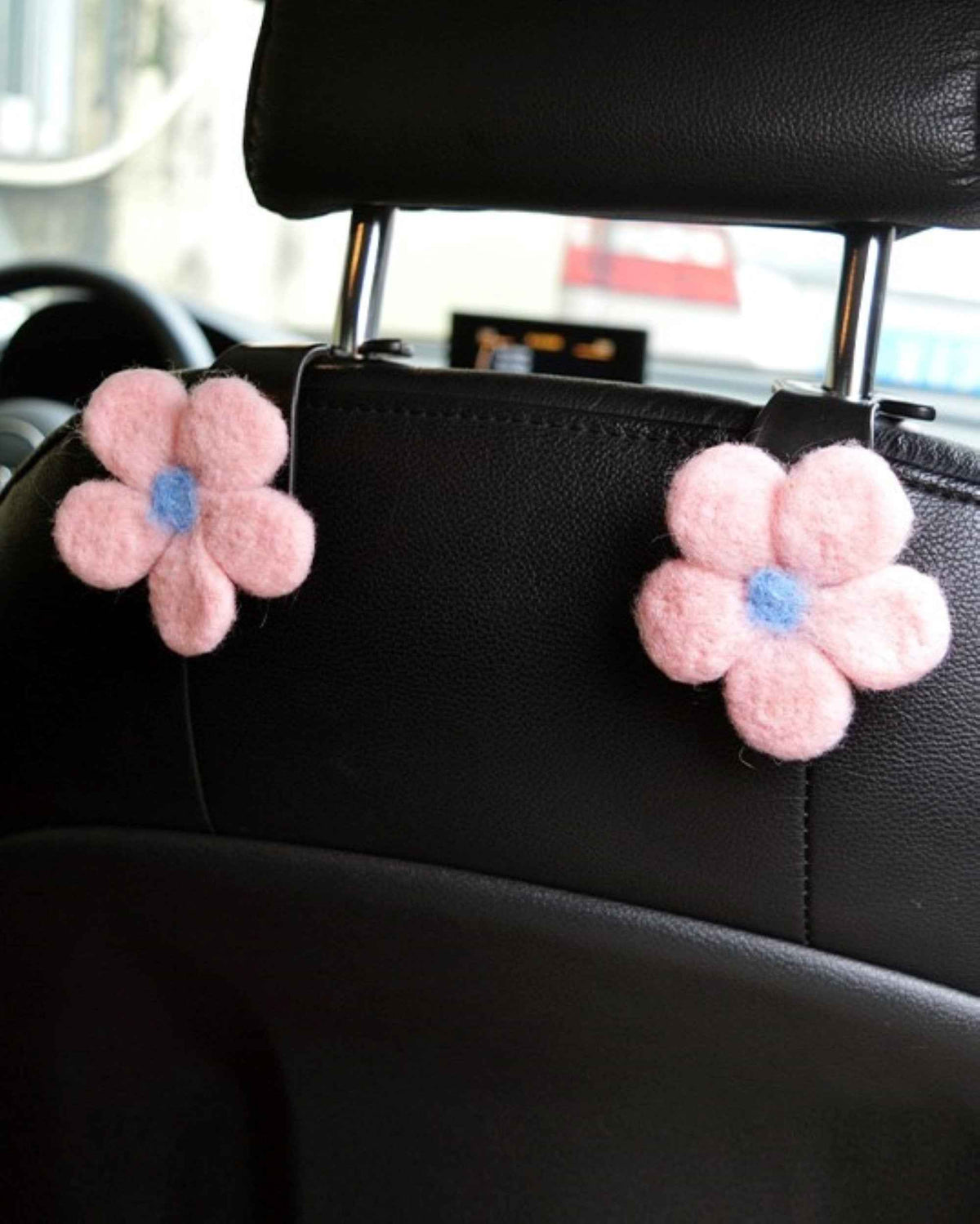 Wool felt flower car seat hooks for handbags and small items