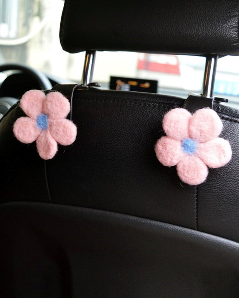 Set of 2 Wool Felt Flowers Car Seat Hooks