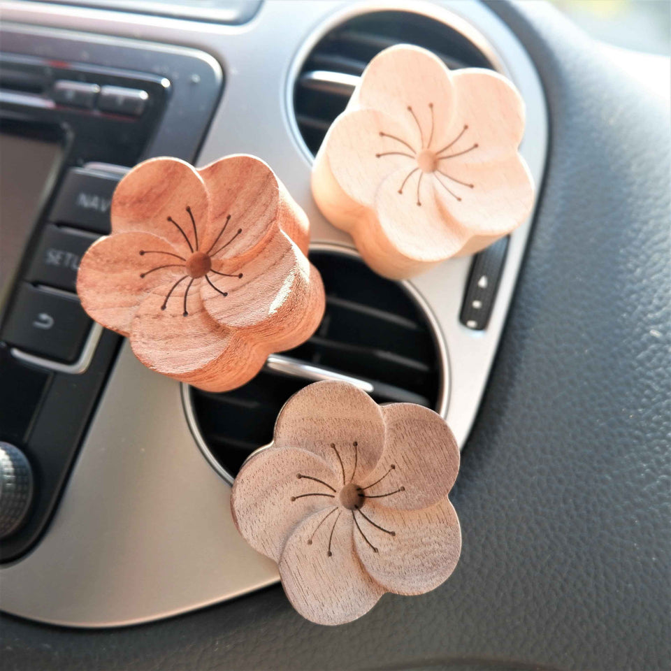 3Pcs wooden plum blossom car vent clips air freshener for floral car decor