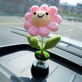 Crochet Car Dashboard Accessories- Pink Smiley Sunflower