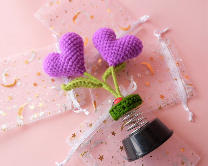 Crochet Car Dashboard Decor- Heart-shaped Flowers