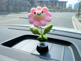 Crochet Car Dashboard Accessories- Pink Smiley Sunflower