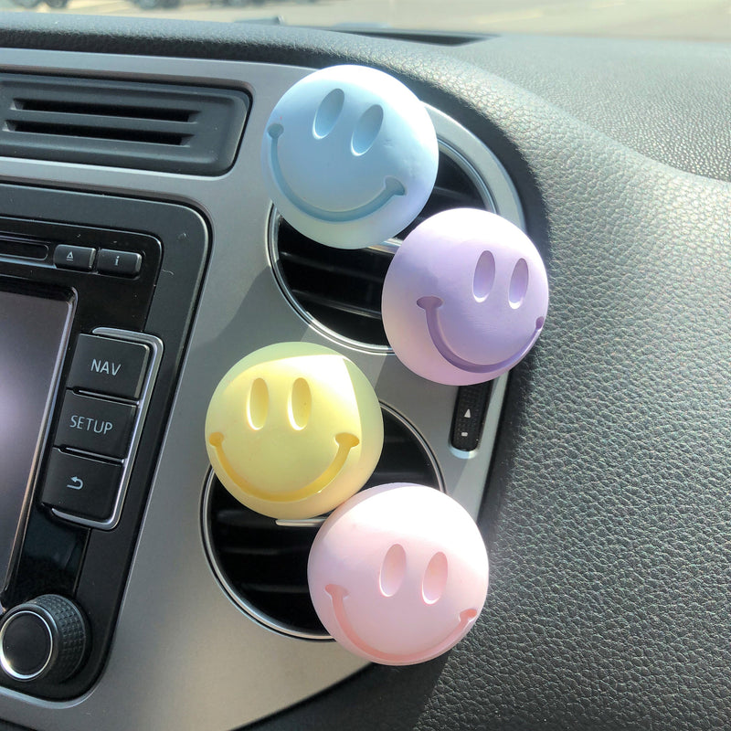 2Pcs Smiley Face Car Vent Clips- Pastel Colors