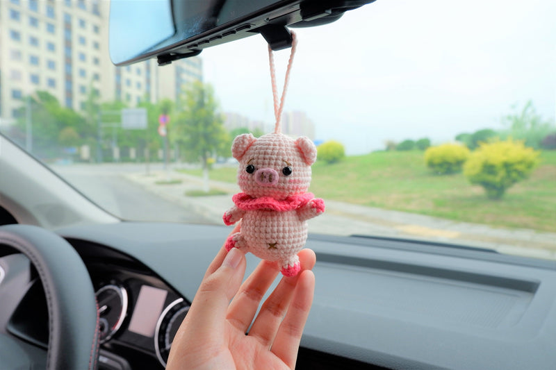 Crochet Car Mirror Hanging Accessory- Piggy