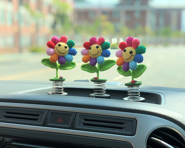 Crochet Car Dashboard Decor- Rainbow Sunflowers