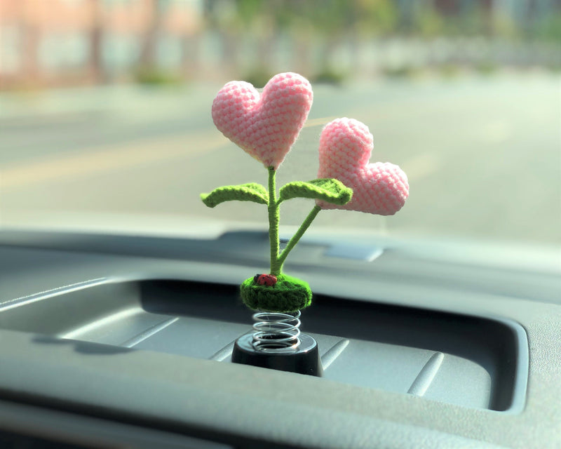 Crochet Car Dashboard Decor- Heart-shaped Flowers