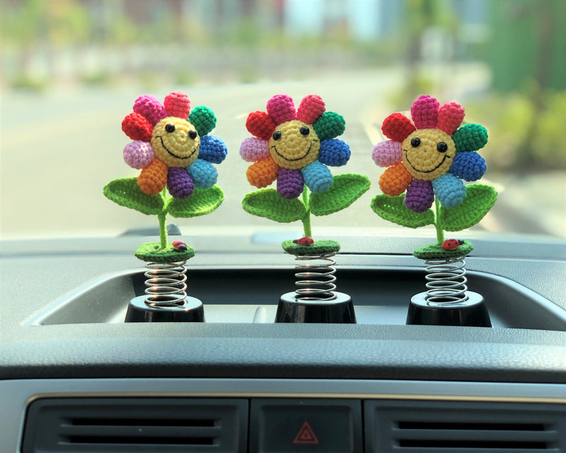 Crochet Car Dashboard Decor- Rainbow Sunflowers