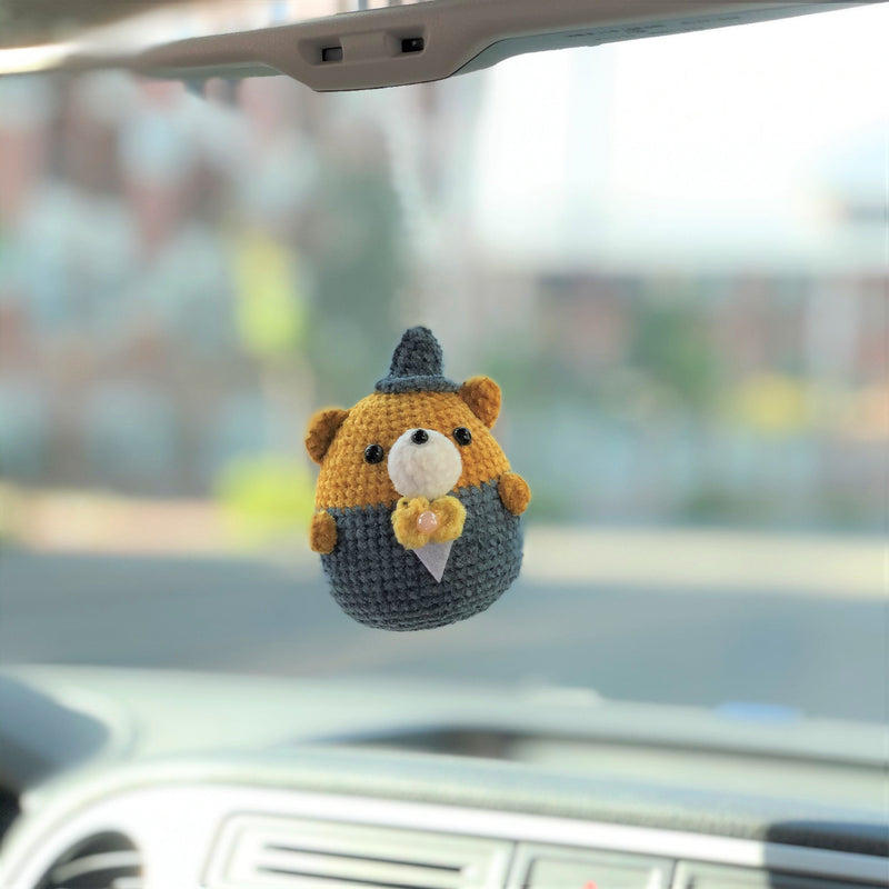 Cute Bear Car Mirror Accessories, Crochet Mr. Bear Car Rear Mirror Hanging Accessories, Kawaii Animal Car Mirror Hanging Charm, Crochet Egg