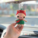 Cute Car Mirror Hanging Accessories, Crochet Strawberry Piggy Car Rear Mirror Accessories, Kawaii Animal Car Interior Decoration