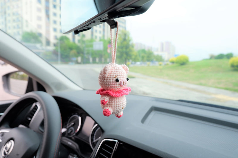 Crochet Car Mirror Hanging Accessory- Piggy