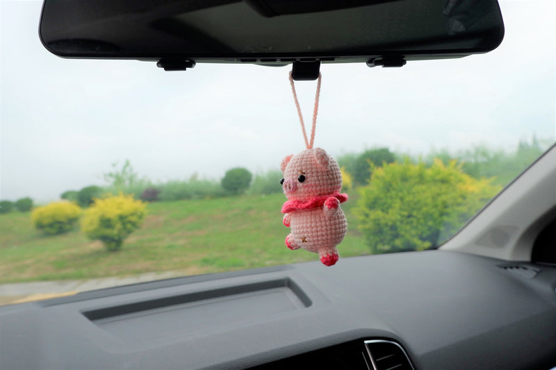 Crochet Car Mirror Hanging Accessory- Piggy