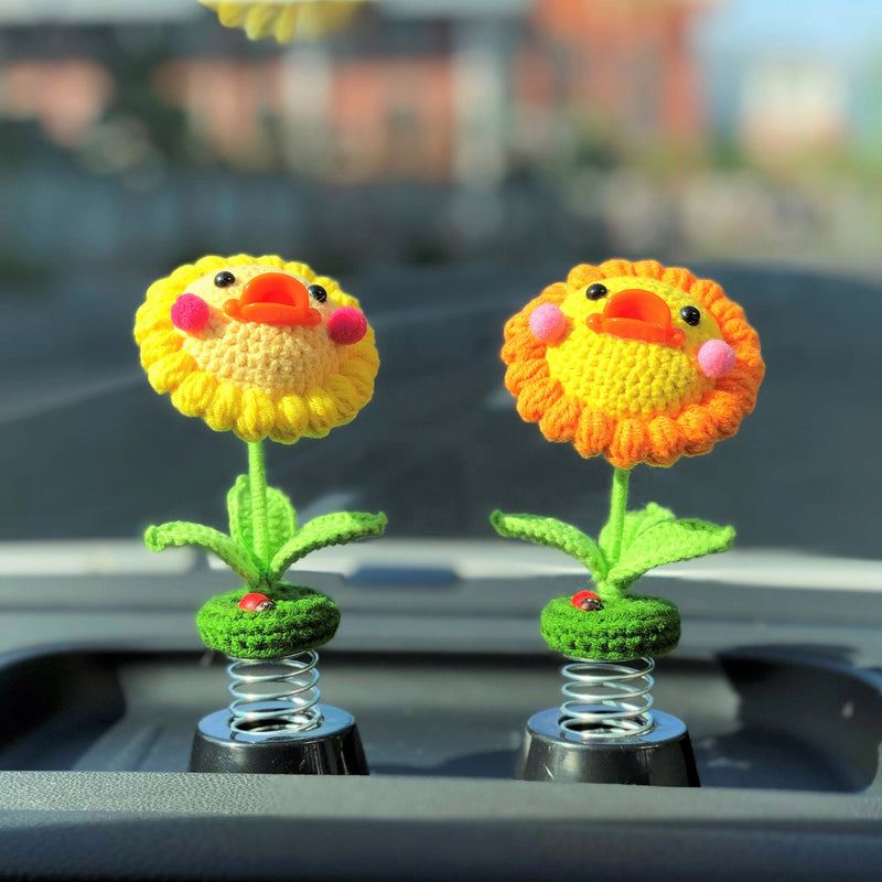 Crochet Ducklings Car Dashboard Decor, Cute Car Accessories for Women, Kawaii Car Air Freshener, Sunflower Car Accessories for Teens