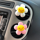 2Pcs Cute Car Vent Clips, Smiley Flower Car Air Freshener, Kawaii Car Accessories for Women, Rainbow Car Vent Diffuser, Car Vent Decor