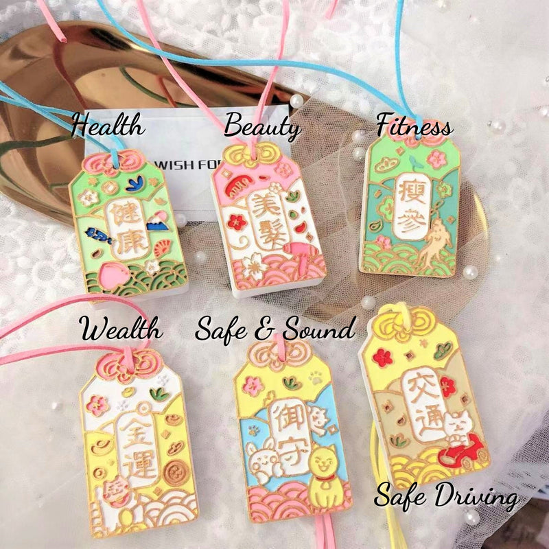 Car Mirror Hanging Accessories, Japanese Amulet Omamori Car Air Freshener Hanging Charm, Good Luck Car Accessories for Health, Wealth, Safe