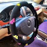 Steering Wheel Cover, Cute Butterfly/Ladybug Patch Steering Wheel Cover, Generic Steering Wheel Cover with Grip, Car Accessories for Women