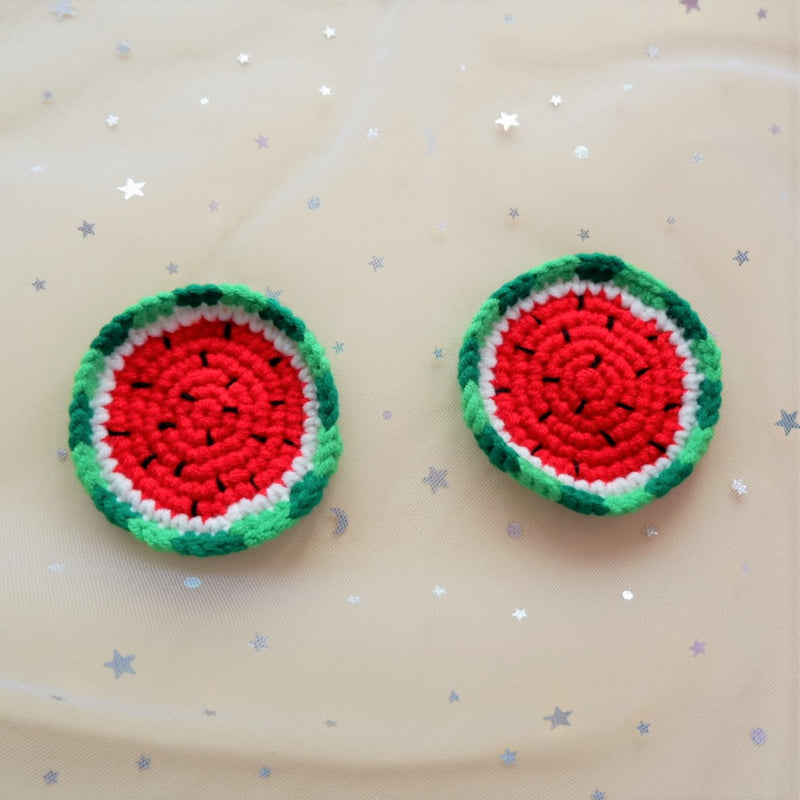 Crochet Car Coasters, Set of 2, Fruits Car Coasters, Car Accessories For Women, 2.5'' Car Coasters, Lemon/Grapefruit/Watermelon Car Coasters