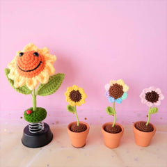 Crochet Mini Sunflower Car Dashboard Accessories- Rainbow/Yellow/Pink