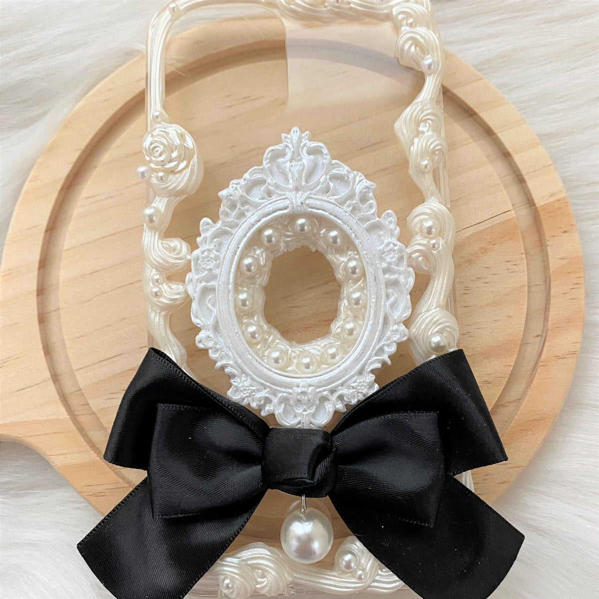 Handmade bow phone case with 3D whipped cream and vintage charms