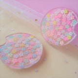 Glitter Car Coasters, Set of 2, Daisy/Rainbow Flower Car Coasters, Cute Car Accessories For Women, 2.5'' Car Coasters, Resin Car Coasters