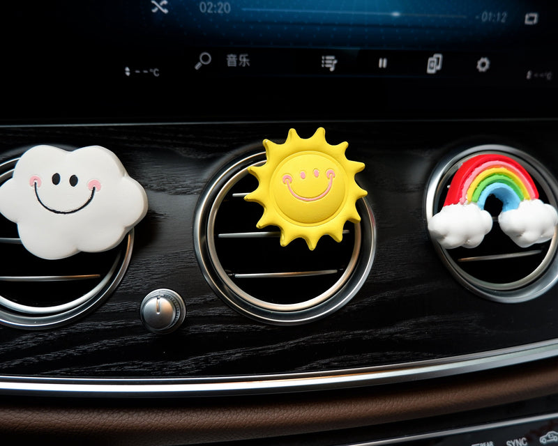 3Pcs Car Vent Clips Air Freshener, Smiley Cloud/Sun/Rainbow Car Accessories for Women, Cute Car Air Freshener, Smiley Car Mask Hanger