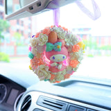 Car Rear View Mirror Accessories, Decoden Cinnamoroll/My Melody Car Mirror Hanging Accessories, Wreath Car Mirror Charm for Women/Teen