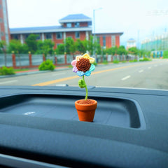 Crochet Mini Sunflower Car Dashboard Accessories- Rainbow/Yellow/Pink