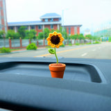 2Pcs Mini Sunflower Car Accessories, Crochet Rainbow/Yellow/Pink Sunflower Car Dashboard Decor, Cute Mini Car Accessories for Women Boho