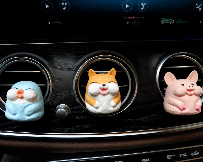 Cute Pixel Animals Car Vent Clips, Piggy/Shiba Inu/Penguin Car Vent Clips Air Freshener, Plaster Car Accessories for Women/Teens