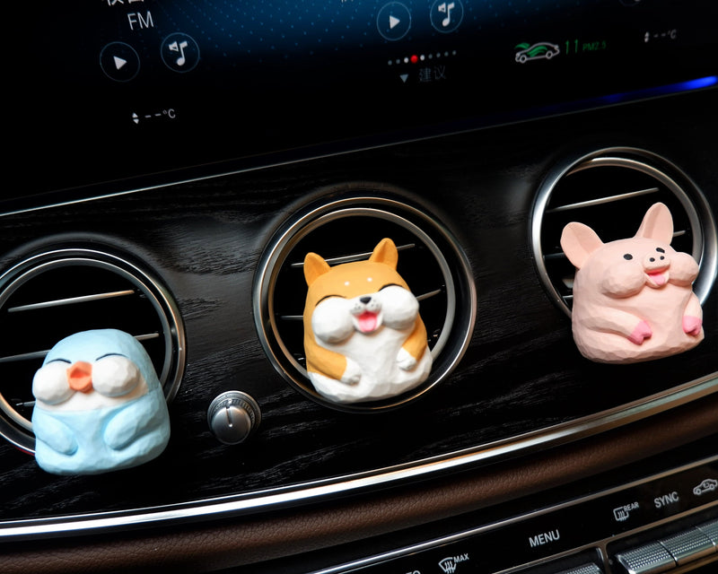 Cute Pixel Animals Car Vent Clips, Piggy/Shiba Inu/Penguin Car Vent Clips Air Freshener, Plaster Car Accessories for Women/Teens