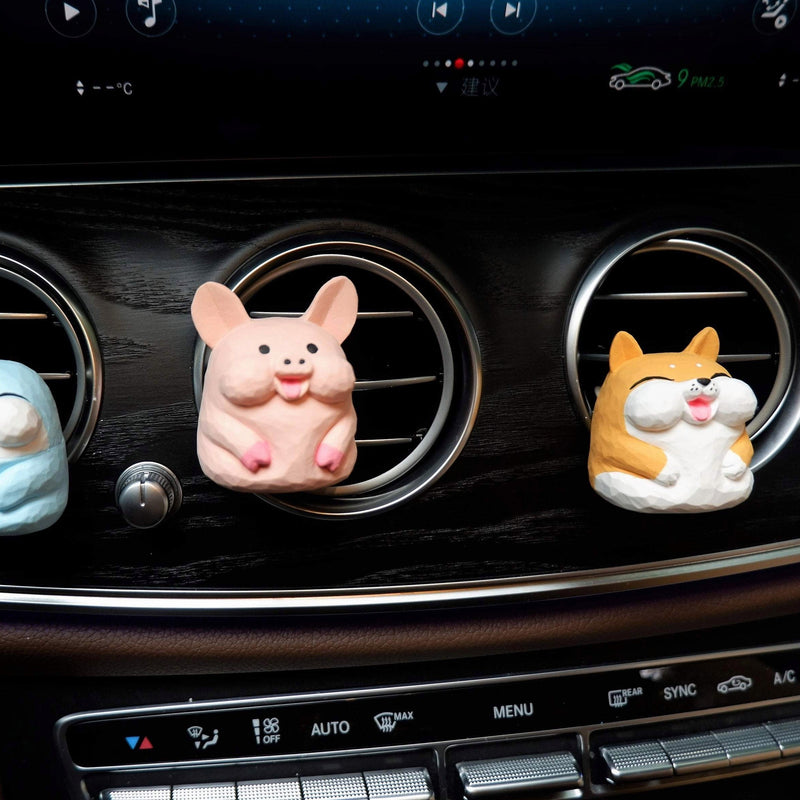 Cute Pixel Animals Car Vent Clips, Piggy/Shiba Inu/Penguin Car Vent Clips Air Freshener, Plaster Car Accessories for Women/Teens