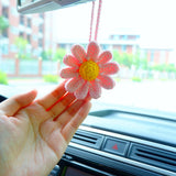 2Pcs Crochet Daisy Car Hanging Accessories, Cute Rainbow Daisy Car Mirror Hanging Accessory for Women, Car Interior Decor Boho, Gift for Her