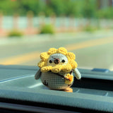 Kawaii Car Dashboard Decor, Crochet Fat Penguin Car Accessories, Cute Car Interior Decor, Sunflower Penguin Car Accessories for Teens/Women