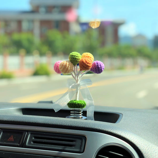 Cute Car Dashboard Decoration, Crochet Rainbow Balloons Car Accessories for Women, Car Air Freshener, Kawaii Car Interior Decor, Desk Decor