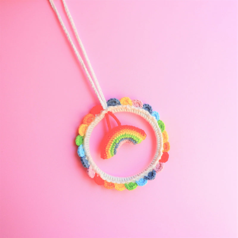 Crochet Rainbow Car Hanging Accessories, Cute Car Wreath Mirror Hanging Accessory for Women, Car Interior Decor Boho, Gift for Her