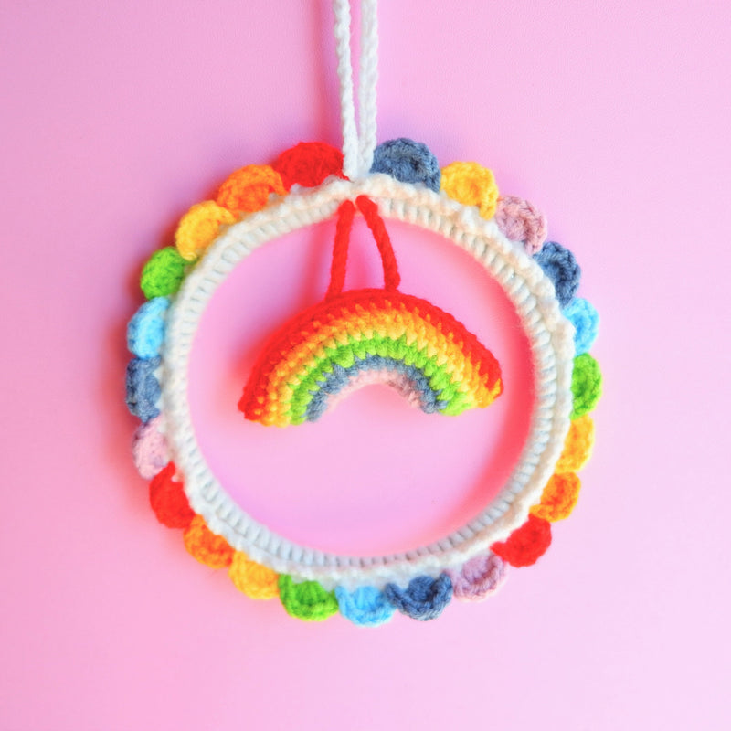 Crochet Rainbow Car Hanging Accessories, Cute Car Wreath Mirror Hanging Accessory for Women, Car Interior Decor Boho, Gift for Her