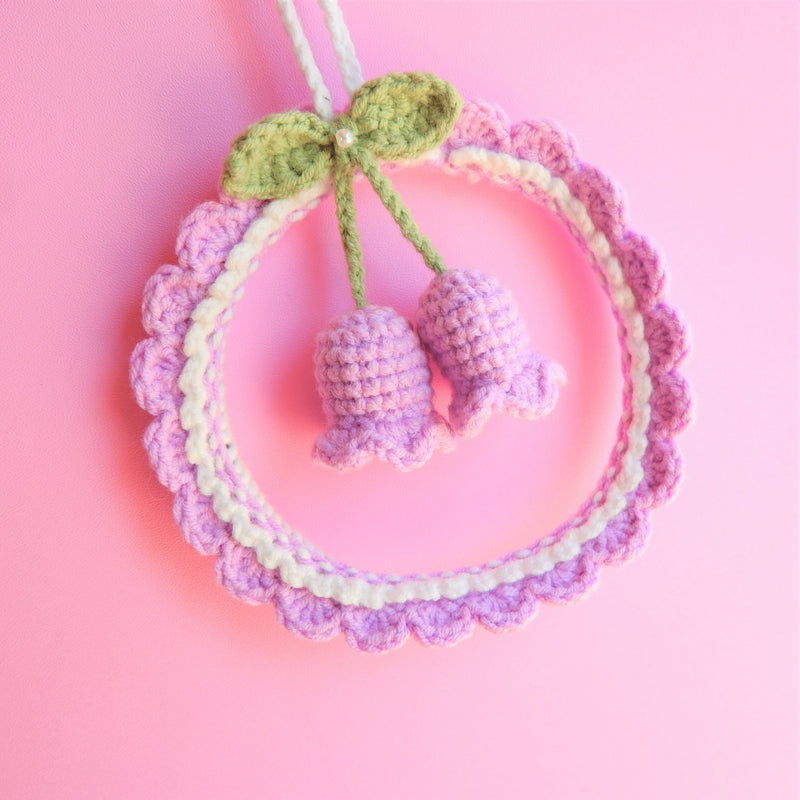 Crochet Bell Orchid Car Hanging Accessories, Cute Car Wreath Mirror Hanging Charm for Women, Car Interior Decor Boho, Gift for Her