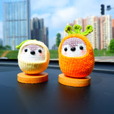 Cute Car Dashboard Decor, Crochet Penguin Car Accessories for Teens/Women, Fluffy Lemon/Carrot/Mushroom Penguin Car Interior Accessory