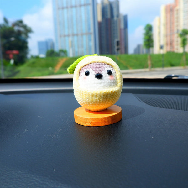 Cute Car Dashboard Decor, Crochet Penguin Car Accessories for Teens/Women, Fluffy Lemon/Carrot/Mushroom Penguin Car Interior Accessory