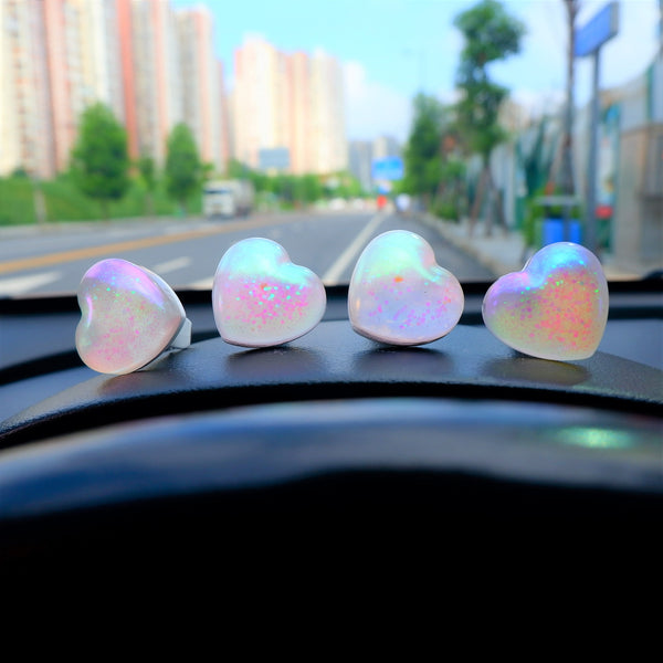 4Pcs Car Vent Clips, Cute Sparkling Hearts Car Air Freshener, Glitter Car Accessories for Women, Laser Rainbow Gradient Car Vent Decor