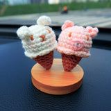 Kawaii Ice Cream Car Dashboard Decor, Crochet Bunny/Piggy Car Accessories, Cute Car Accessories for Teens/Women, Car Interior Decor