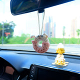 Crochet Car Hanging Charm, Cute Bunny Donut Car Mirror Hanging Accessory for Women, Kawaii Car Interior Decor Boho, Gift for Her