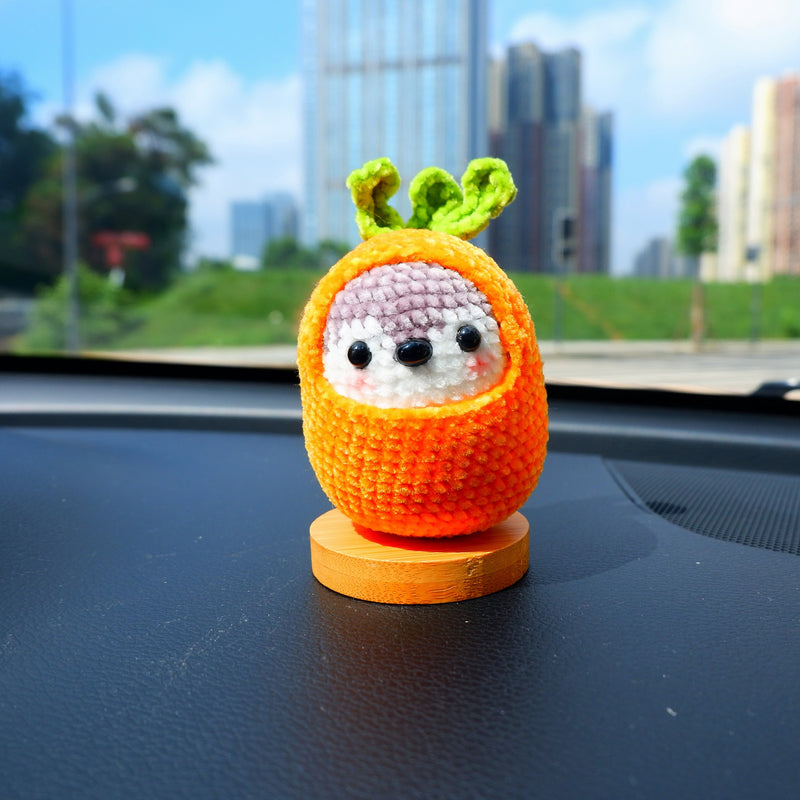 Cute Car Dashboard Decor, Crochet Penguin Car Accessories for Teens/Women, Fluffy Lemon/Carrot/Mushroom Penguin Car Interior Accessory