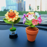 Rainbow Daisy Car Accessories, Crochet Rainbow Daisies Car Dashboard Decor, Cute Mini Car Accessories for Women Boho, Kawaii Crochet Car Pot