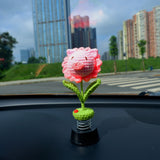 Cute Car Dashboard Decor, Crochet Pink Sunflower Piggy Car Accessories for Women, Kawaii Car Air Freshener, Sunflower Car Interior Decor