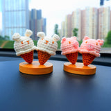 Kawaii Ice Cream Car Dashboard Decor, Crochet Bunny/Piggy Car Accessories, Cute Car Accessories for Teens/Women, Car Interior Decor