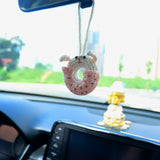 Crochet Car Hanging Charm, Cute Bunny Donut Car Mirror Hanging Accessory for Women, Kawaii Car Interior Decor Boho, Gift for Her