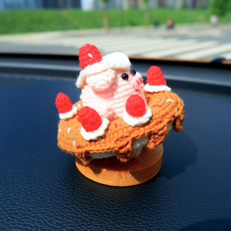 Cute Car Car Accessories for Women, Crochet Chocolate Donut Piggy Car Dashboard Decor, Kawaii Car Interior Decor, Crochet Strawberry Donuts