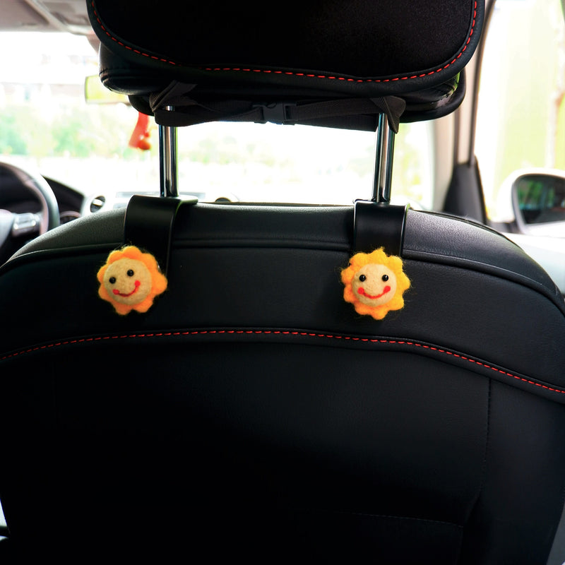 Set of 2 Car Seat Hook, Cute Wool Felt Sheep/Sunflower/Corgi/Smiley Sun Car Headrest Hanger, Car Seat Purse Hooks, Car Accessories for Women