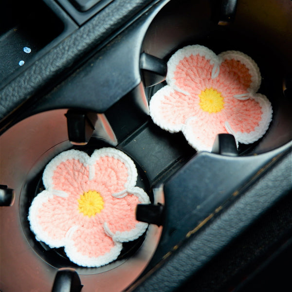 Crochet Car Coasters, Set of 2, Daisy Flower Car Coasters, Cute Car Accessories For Women, 2.75'' Car Coasters, Crochet Car Coasters